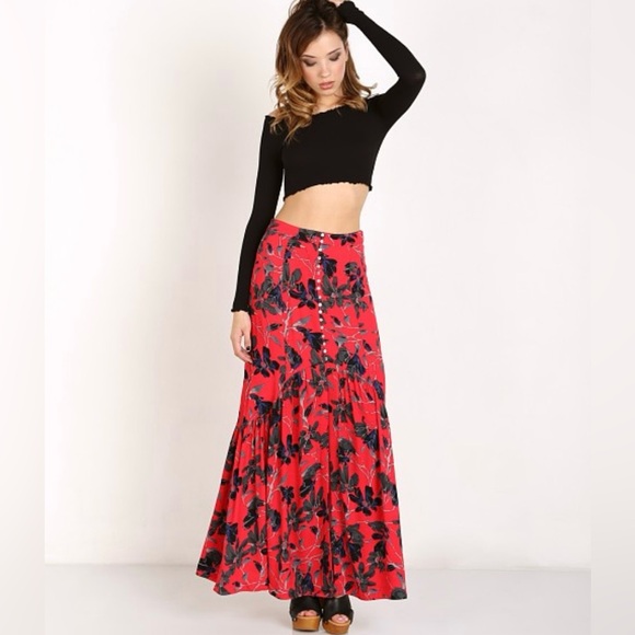 Free People Smooth Sailing Maxi Skirt in Red size 0